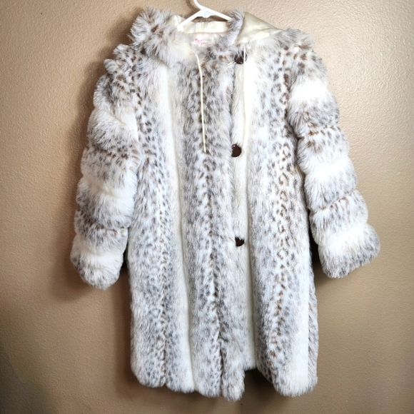 Frost Fighter Vintage Girls Full Length Hooded Buttonfront Faux Fur Coat-Size 16 - Picture 1 of 10